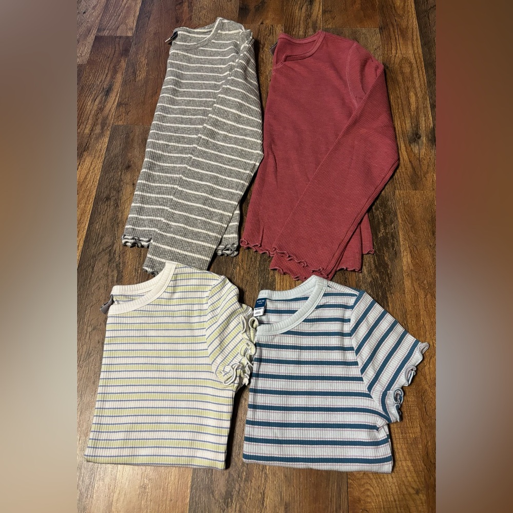 Old Navy Girls Solid and Striped Shirt Bundle of 4 XL 14-16